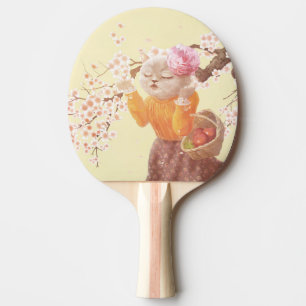 Singing Cat with Flower Basket Ping Pong Paddle