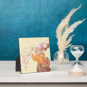 Singing Cat with Flower Basket Plaque