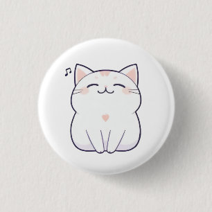 Singing Cat with Music Note Kawaii Design 1 Inch Round Button