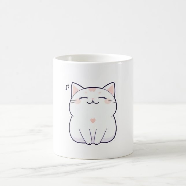 Singing Cat with Music Note Kawaii Design Coffee Mug (Center)
