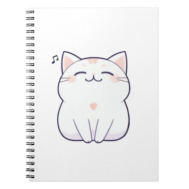 Singing Cat with Music Note Kawaii Design Notebook (Front)