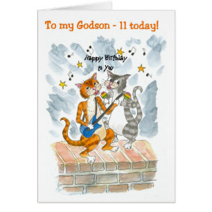 Singing Cats 11th Fun Birthday Card for a Godson