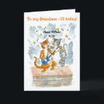 Singing Cats 12th Fun Birthday Card for a Grandson<br><div class="desc">A fun birthday card for a 12 year old Grandson with two cool cats,  singing 'Happy Birthday',  accompanied by guitar and maracas; from a handpainted illustration by Judy Adamson. You can change the inside message if you wish.</div>