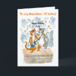 Singing Cats 12th Fun Birthday Card for a Grandson<br><div class="desc">A fun birthday card for a 12 year old Grandson with two cool cats,  singing 'Happy Birthday',  accompanied by guitar and maracas; from a handpainted illustration by Judy Adamson. You can change the inside message if you wish.</div>