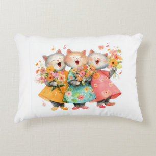 Singing Cats Holding Bouquets Accent Pillow