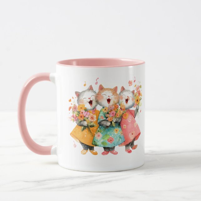 Singing Cats Holding Bouquets Mug (Left)