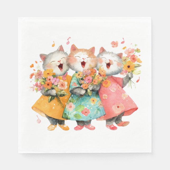 Singing Cats Holding Bouquets Napkin (Front)