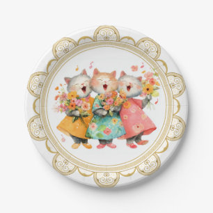Singing Cats Holding Bouquets Paper Plate