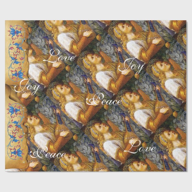 SINGING CHRISTMAS ANGEL ,JOY PEACE LOVE PARCHMENT WRAPPING PAPER (Flat)