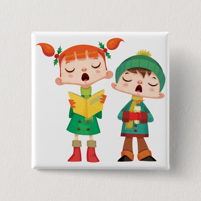Singing Christmas Carols 2 Inch Square Button (Front)