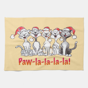 Singing Christmas Cats with Santa Hats Kitchen Towel