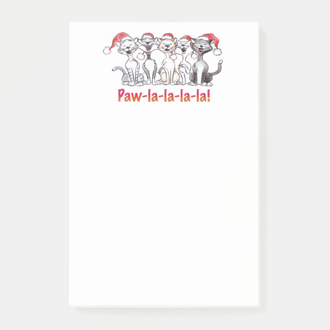 Singing Christmas Cats with Santa Hats Post-it Notes (Front)