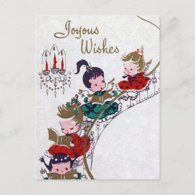 Singing Christmas retro Vintage Angels postcard (Front)