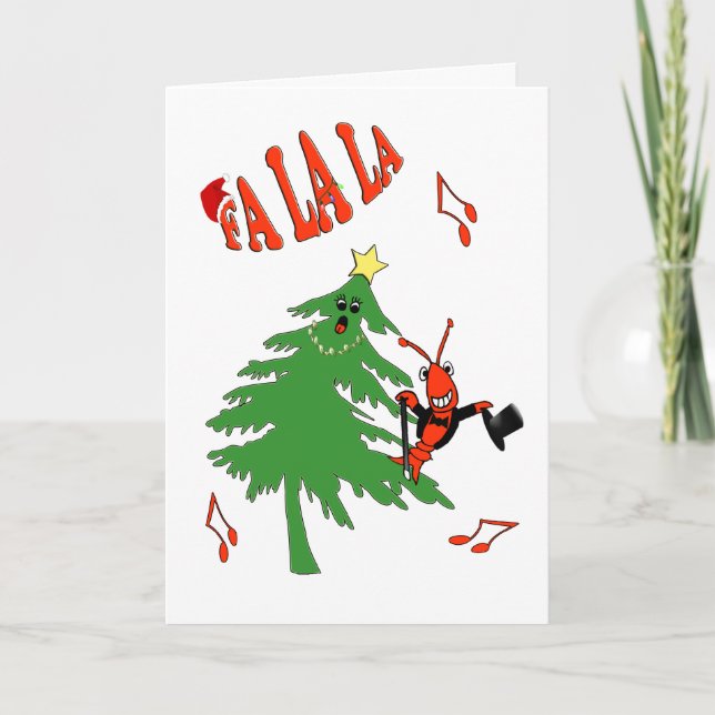 Singing Christmas Tree with Crawfish / Lobster Holiday Card (Front)