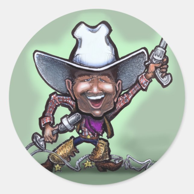 Singing Cowboy Classic Round Sticker (Front)