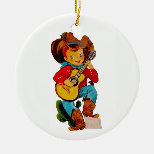 Singing Cowboy Kid Ceramic Ornament (Front)