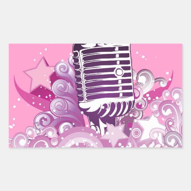 singing diva vintage microphone stars and swirls sticker (Front)