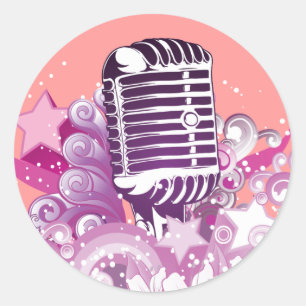 singing diva vintage microphone vector classic round sticker