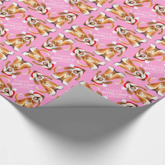 Singing dog art happy howlidays pink Christmas Wrapping Paper (Corner)