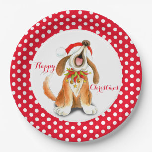 Singing dog Happy Christmas party paper plate