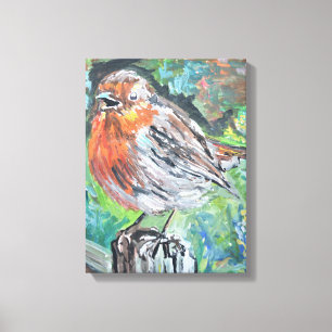 Singing European Robin Expressionist Canvas Print