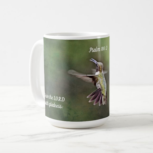 Singing Hummingbird Scripture Mug Cup (Front Left)