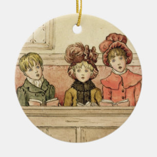 Singing in church (w/c on paper) ceramic ornament