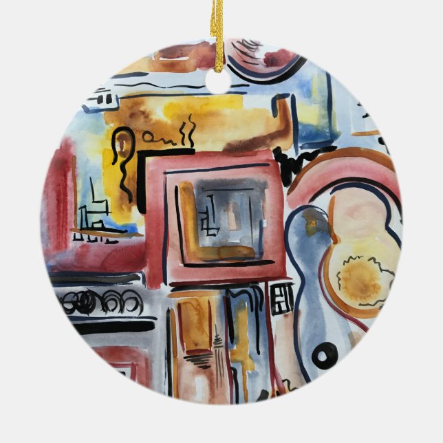 Singing In The Kitchen-Hand Painted Abstract Art Ceramic Ornament (Back)