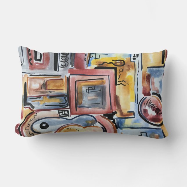 Singing In The Kitchen-Hand Painted Abstract Art Lumbar Pillow (Front)