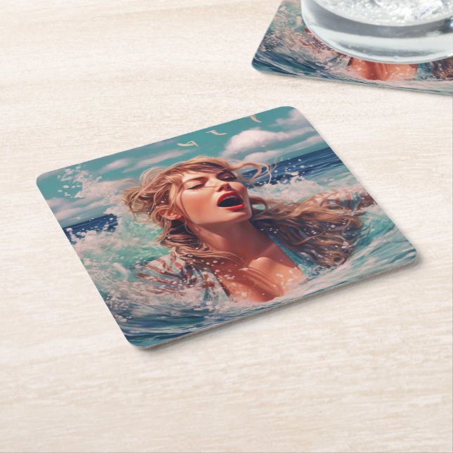 Singing in the Rain Square Paper Coaster (Angled)