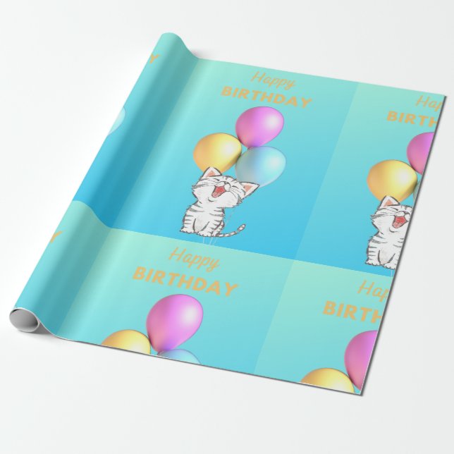 SINGING KITTEN HAPPY BIRTHDAY WRAPPING PAPER (Unrolled)