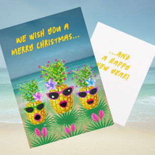 Singing Lady Pineapples Tropical Flat Holiday Card