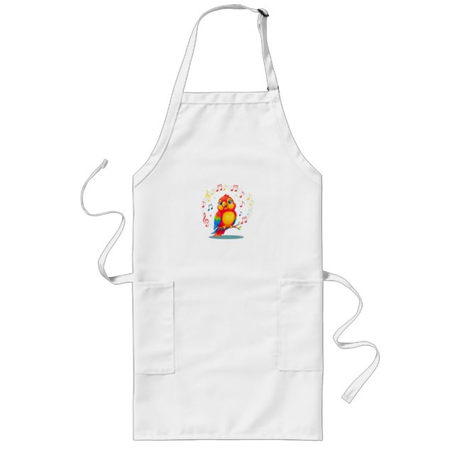 **Singing Parrot – Cute Parrot Singing Illustratio Long Apron (Front)
