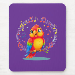 **Singing Parrot – Cute Parrot Singing Illustratio Mouse Pad