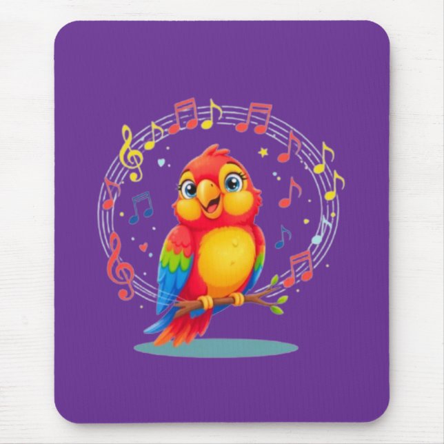 **Singing Parrot – Cute Parrot Singing Illustratio Mouse Pad (Front)