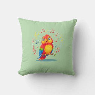 **Singing Parrot – Cute Parrot Singing Illustratio Throw Pillow