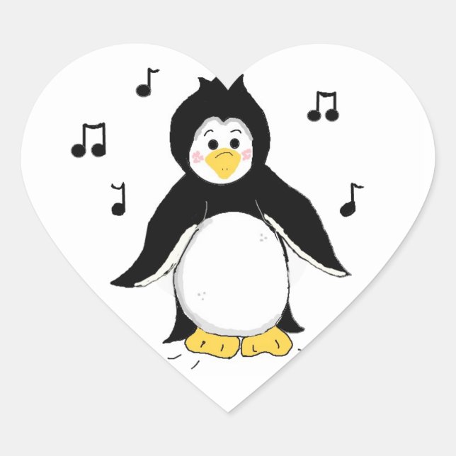 Singing Penguin Heart Sticker (Front)