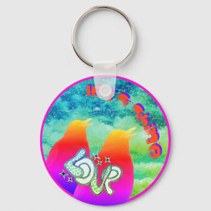 Singing  Rainbow Bird Let's Shine Love Keychain