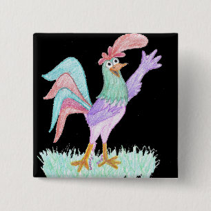 Singing Rooster 2 Inch Square Button