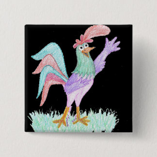Singing Rooster 2 Inch Square Button