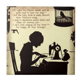 Singing Sewing Lady Vintage Fairy Poem Tile