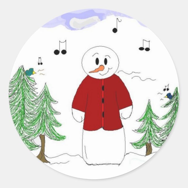 Singing Snowman Classic Round Sticker (Front)