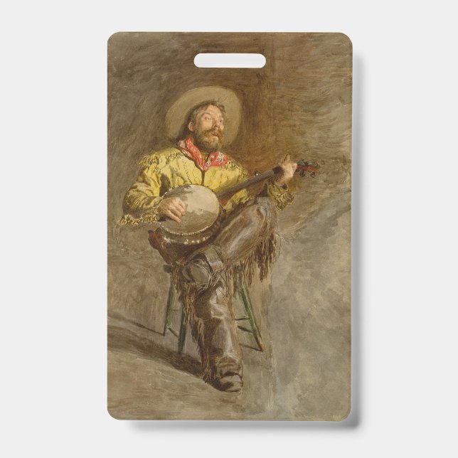 Singing Spanish Cowboy w Banjo Playing Trail Song Badge (Front)