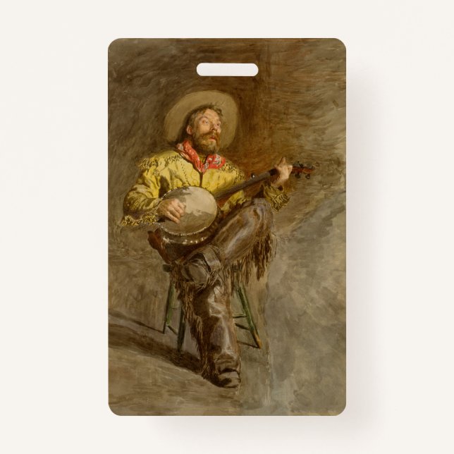 Singing Spanish Cowboy w Banjo Playing Trail Song Badge (Front)