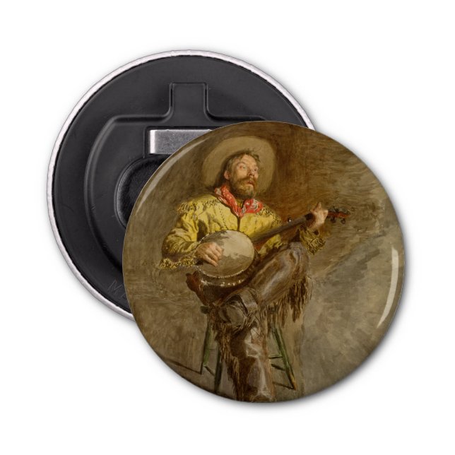 Singing Spanish Cowboy w Banjo Playing Trail Song Bottle Opener (Front)
