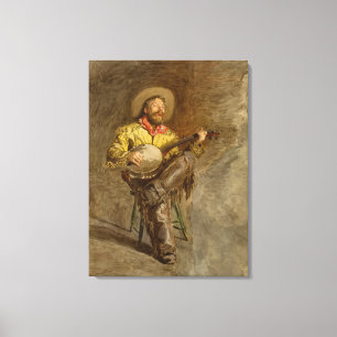 Singing Spanish Cowboy w Banjo Playing Trail Song Canvas Print