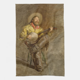 Singing Spanish Cowboy w Banjo Playing Trail Song Kitchen Towel