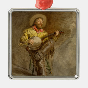 Singing Spanish Cowboy w Banjo Playing Trail Song Metal Ornament