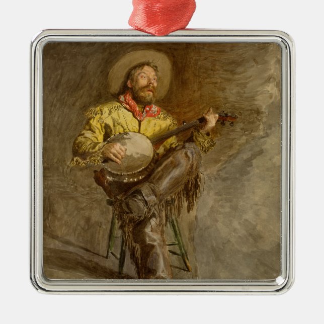 Singing Spanish Cowboy w Banjo Playing Trail Song Metal Ornament (Front)