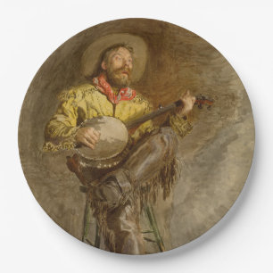 Singing Spanish Cowboy w Banjo Playing Trail Song Paper Plate